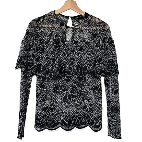 Zara Women S Lace floral black Frill long sleeves Blouse - Picture 1 of 9
